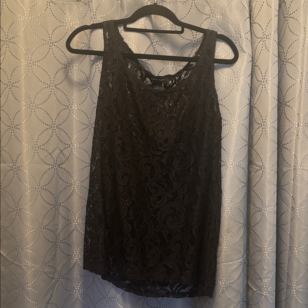 Ashley Stewart Black Floral Lace Tank Cami